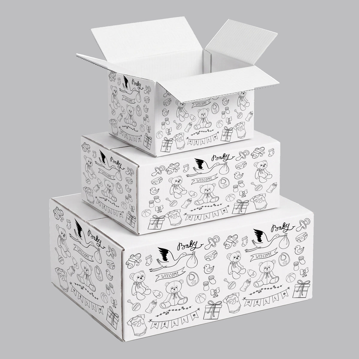 Baby Shower Hand Drawings Printed Theme Shipping Box - 1 Pack (25 Pieces)