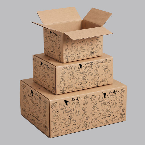 Baby Shower Hand Drawings Printed Theme Shipping Box - 1 Pack (25 Pieces)
