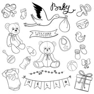 Baby Shower Hand Drawings Printed Theme Shipping Box - 1 Pack (25 Pieces)