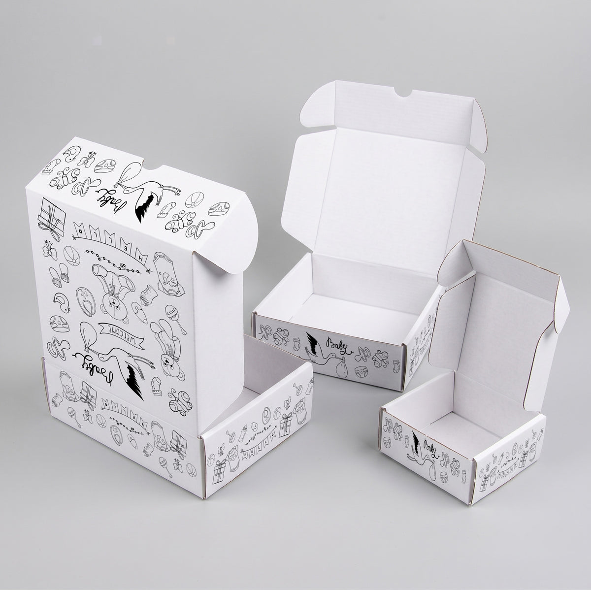 Baby Shower Hand Drawings Printed Theme Mailer Box - 1 Pack (25 Pieces)
