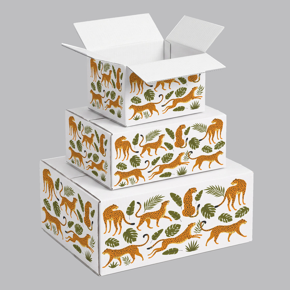 Animal Cheetah and Tropical Plants Printed Theme Shipping Box - 1 Pack (25 Pieces)