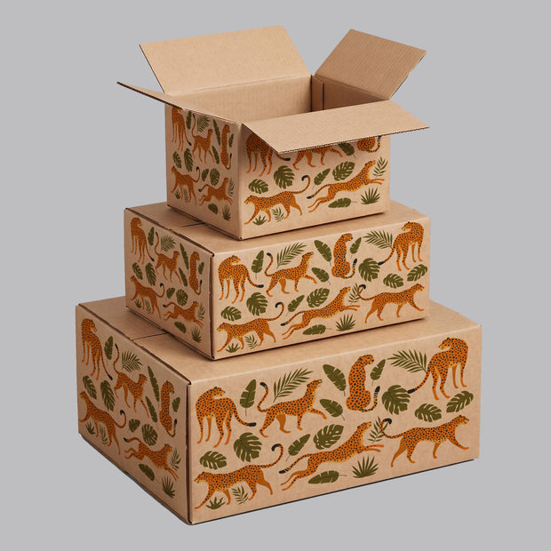 Animal Cheetah and Tropical Plants Printed Theme Shipping Box - 1 Pack (25 Pieces)