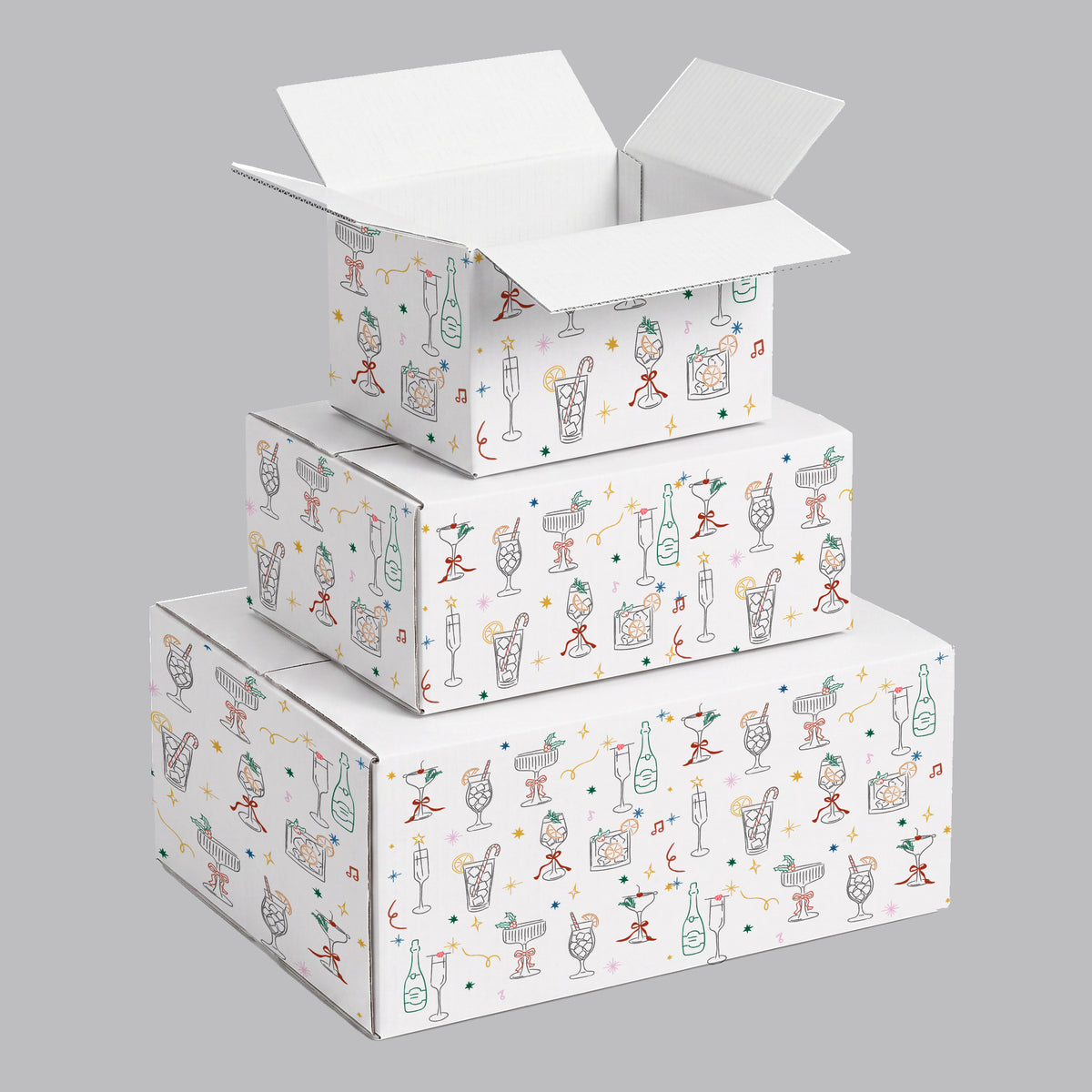 Christmas Drinks and Cocktails Printed Theme Shipping Box - 1 Pack (25 Pieces)
