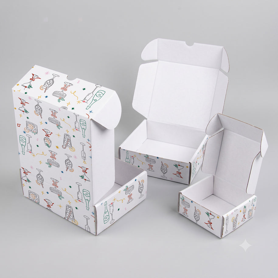 Christmas Drinks and Cocktails Printed Theme Mailer Box - 1 Pack (25 Pieces)
