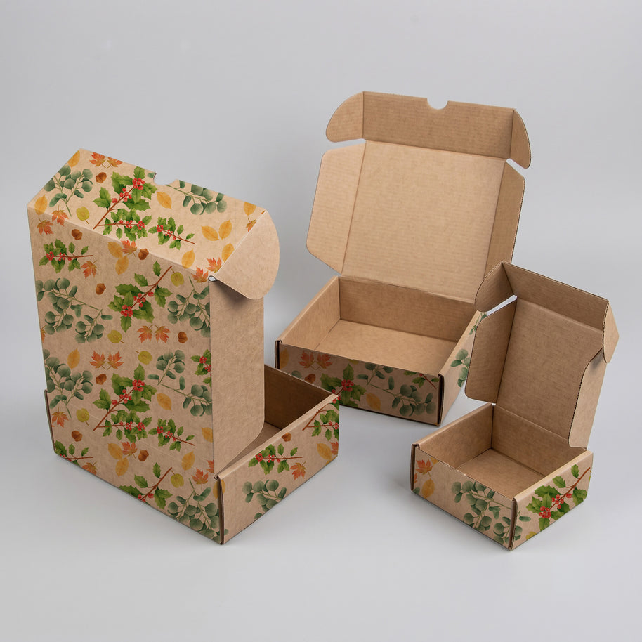 Christmas Foliage Printed Theme Mailer Box - 1 Pack (25 Pieces)