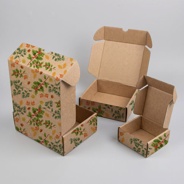 Christmas Foliage Printed Theme Mailer Box - 1 Pack (25 Pieces)