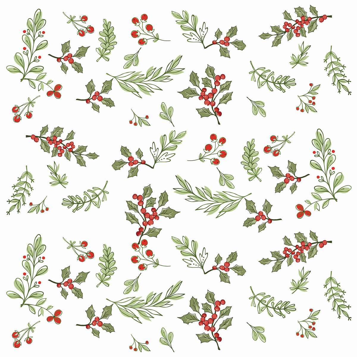 Christmas Holly Berries and Greens Printed Theme Mailer Box - 1 Pack (25 Pieces)