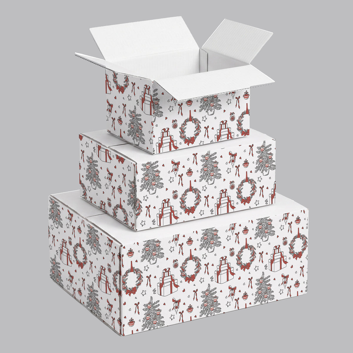 Christmas Minimalist Sketch Printed Theme Shipping Box - 1 Pack (25 Pieces)