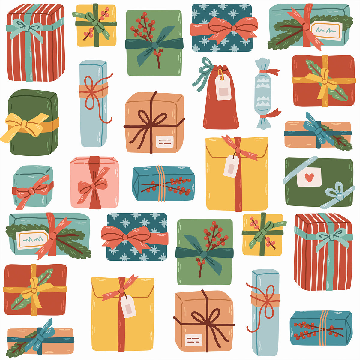 Christmas Presents Printed Theme Mailer Box - 1 Pack (25 Pieces)