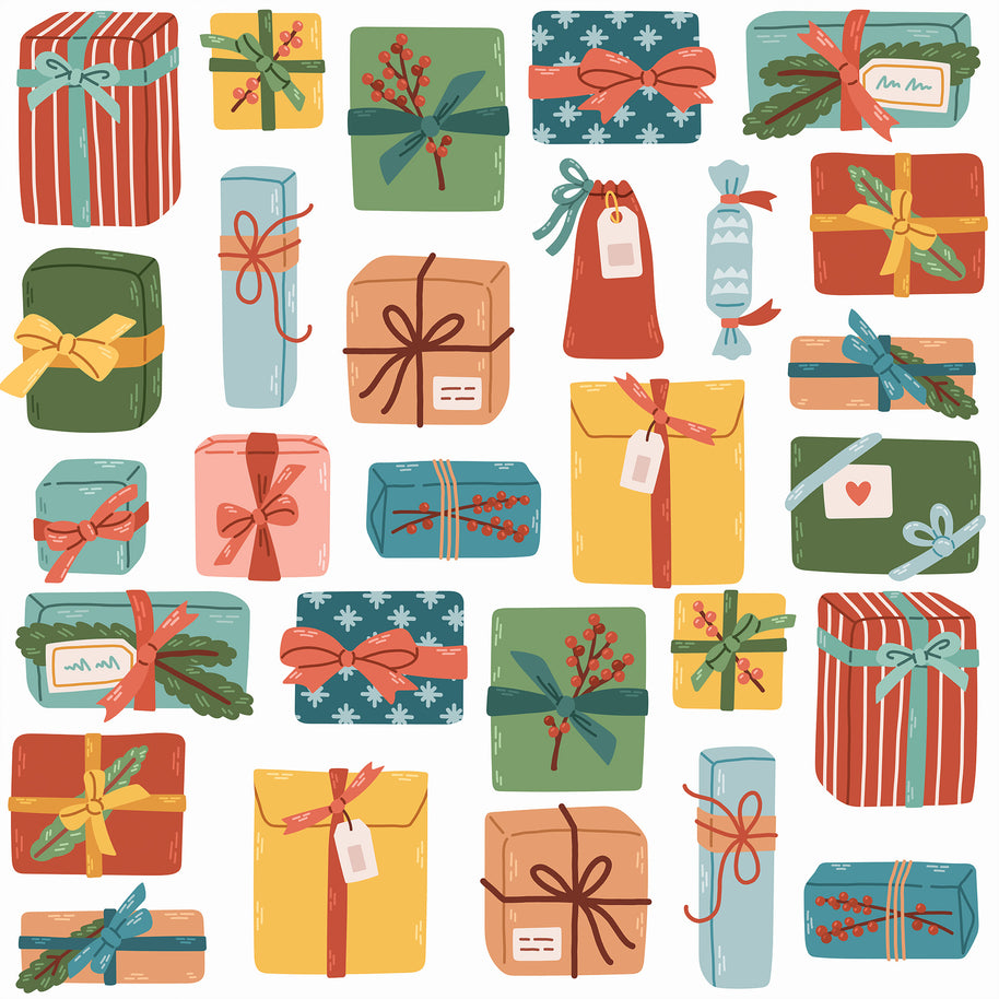 Christmas Presents Printed Theme Mailer Box - 1 Pack (25 Pieces)