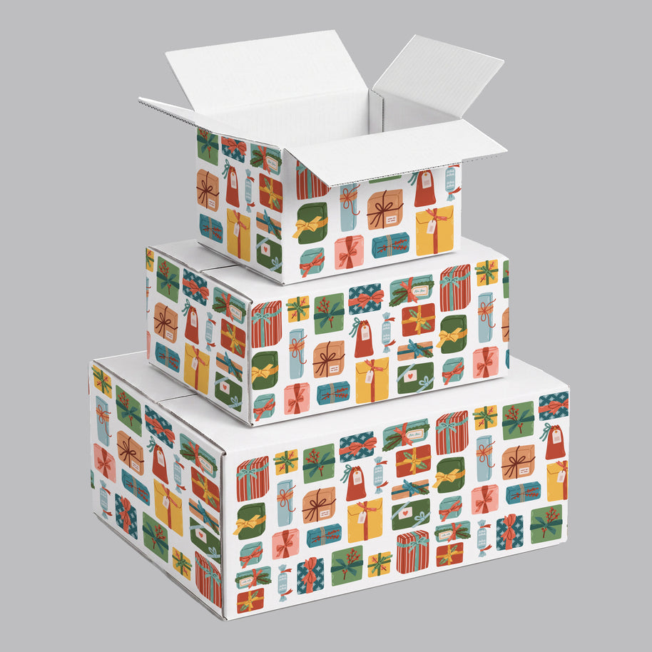 Christmas Presents Printed Theme Shipping Box - 1 Pack (25 Pieces)