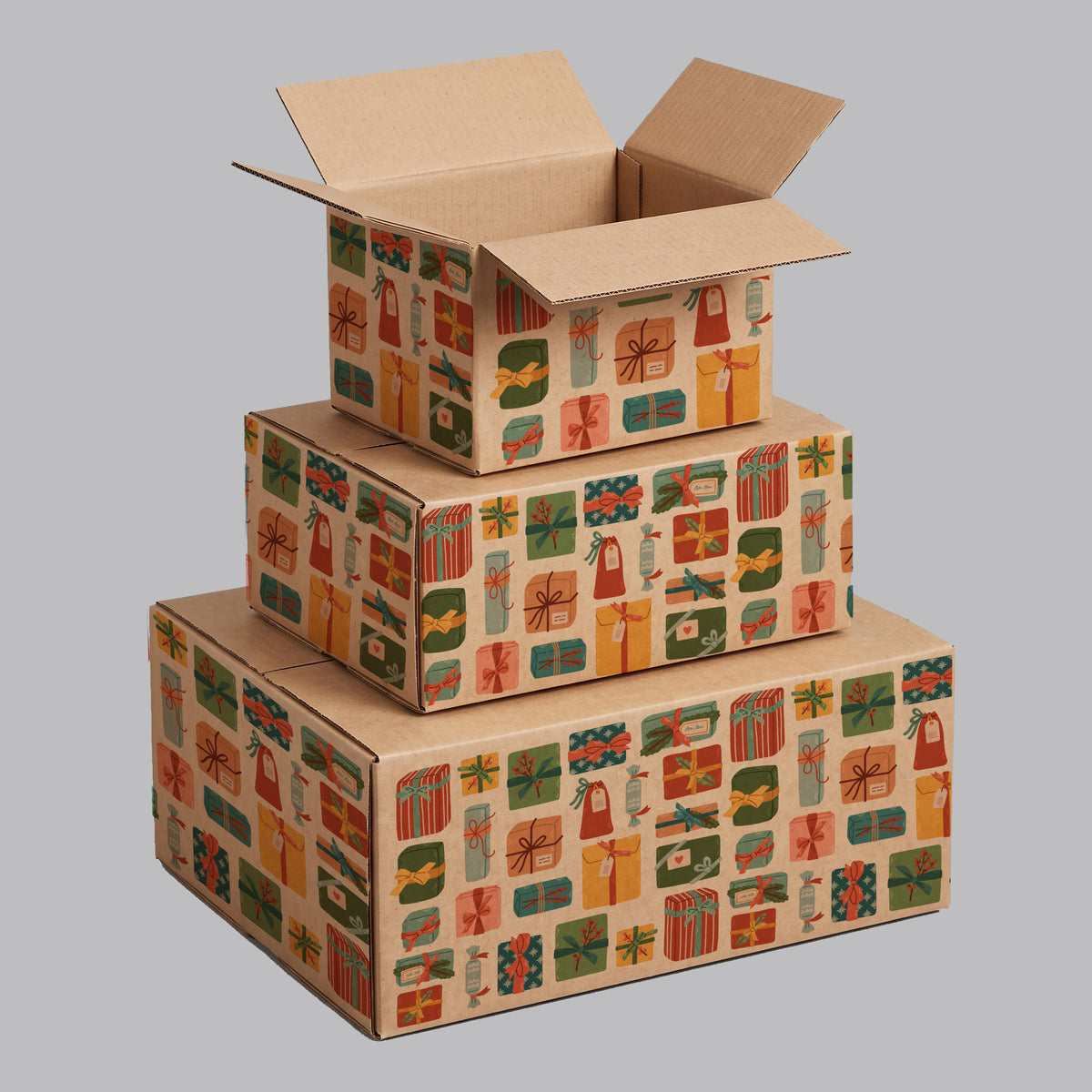 Christmas Presents Printed Theme Shipping Box - 1 Pack (25 Pieces)