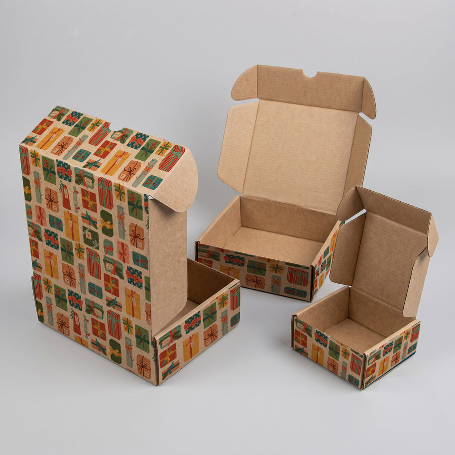 Christmas Presents Printed Theme Mailer Box - 1 Pack (25 Pieces)