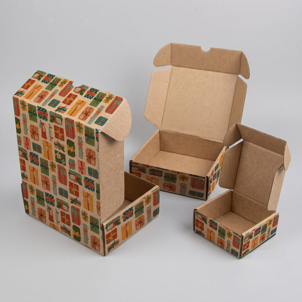 Christmas Presents Printed Theme Mailer Box - 1 Pack (25 Pieces)