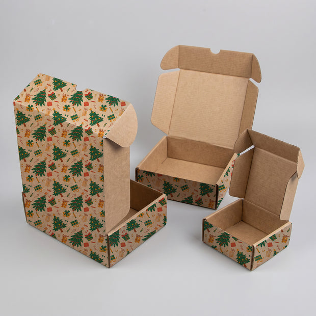 Christmas Trees, Candy & Presents Printed Theme Mailer Box - 1 Pack (25 Pieces)