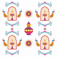 Diwali Diya & Peacock Repeat Pattern Printed Theme Mailer Box - 1 Pack (25 Pieces)