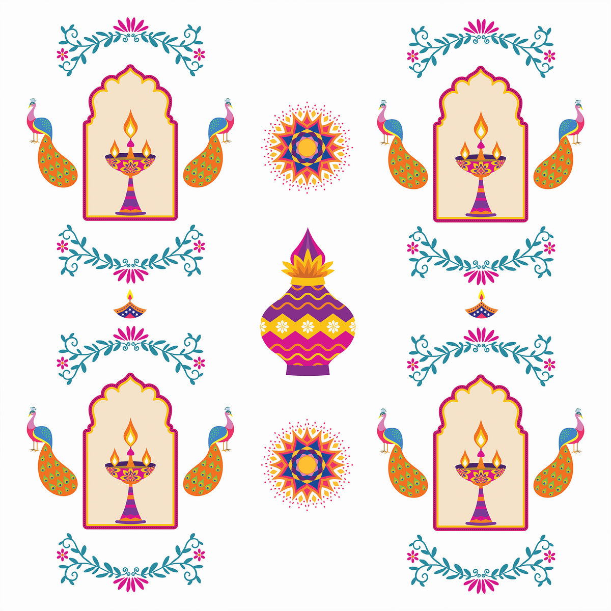 Diwali Diya & Peacock Repeat Pattern Printed Theme Shipping Box - 1 Pack (25 Pieces)