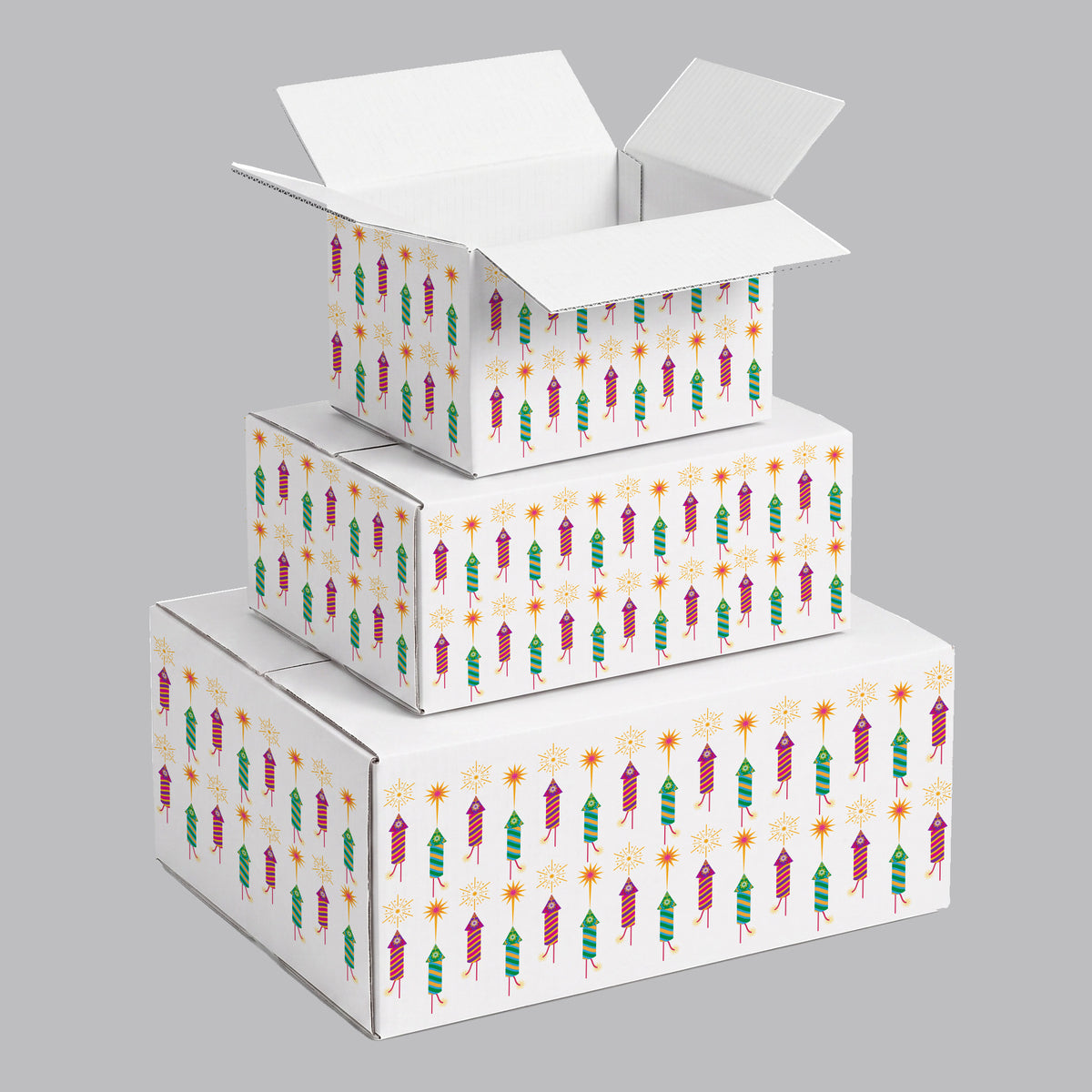 Diwali Fireworks Printed Theme Shipping Box - 1 Pack (25 Pieces)