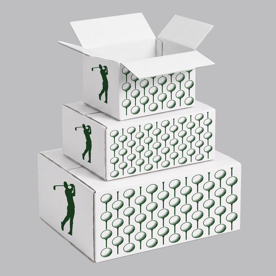 Sports Golf Ball and Tee Repeat Printed Theme Shipping Box - 1 Pack (25 Pieces)