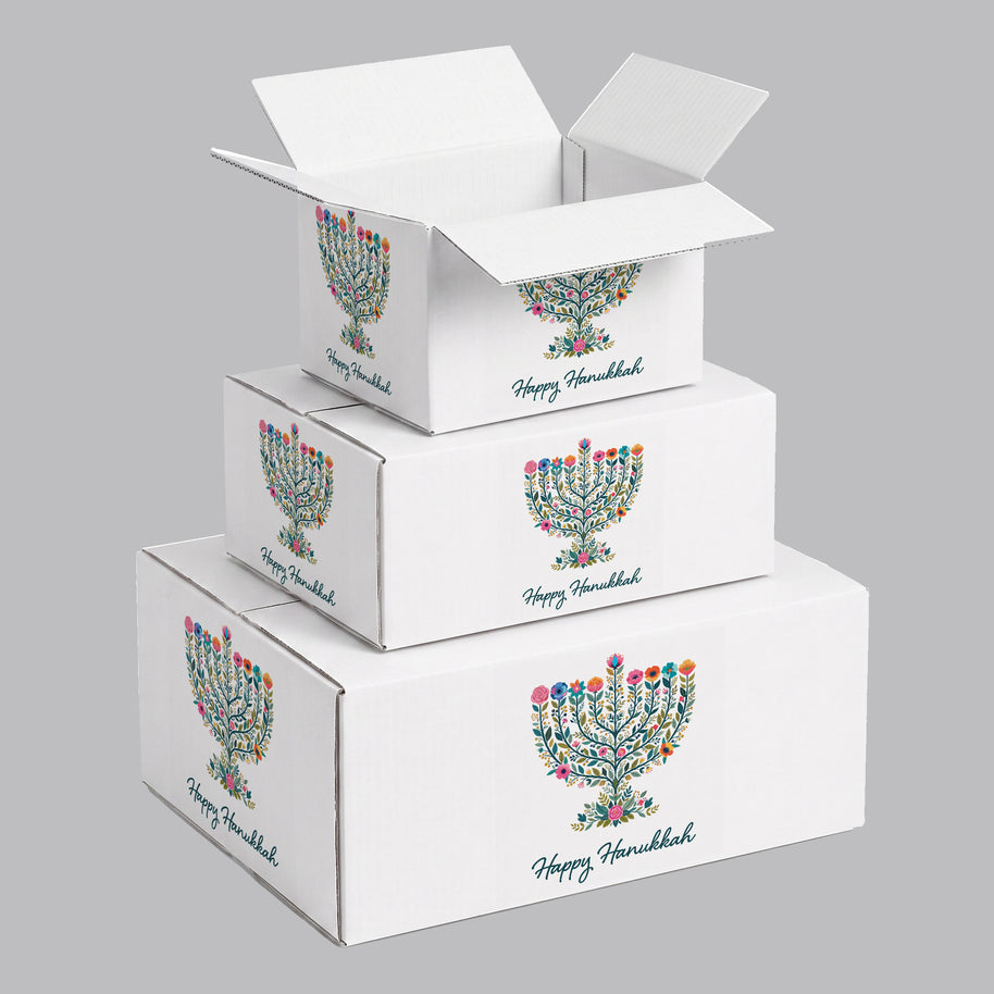 Hanukkah Flower Menorah Candle Printed Theme Shipping Box - 1 Pack (25 Pieces)