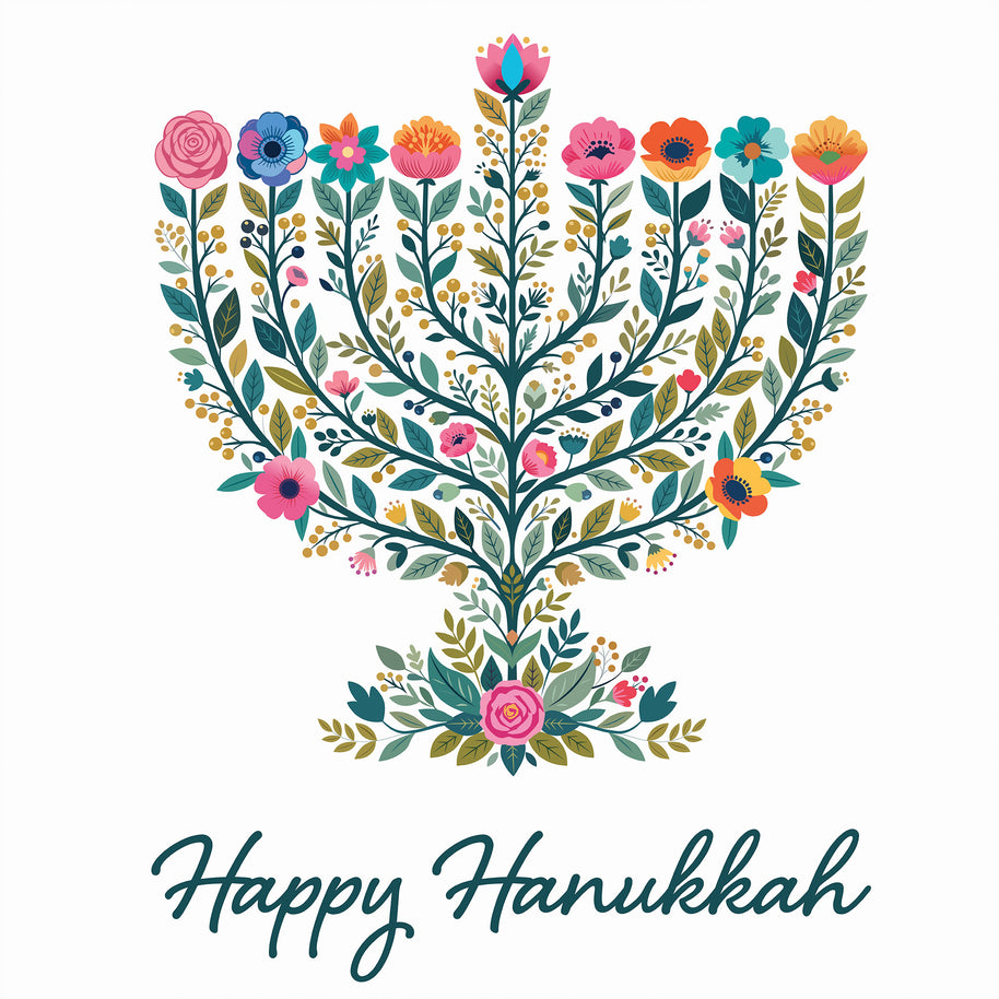 Hanukkah Flower Menorah Candle Printed Theme Shipping Box - 1 Pack (25 Pieces)