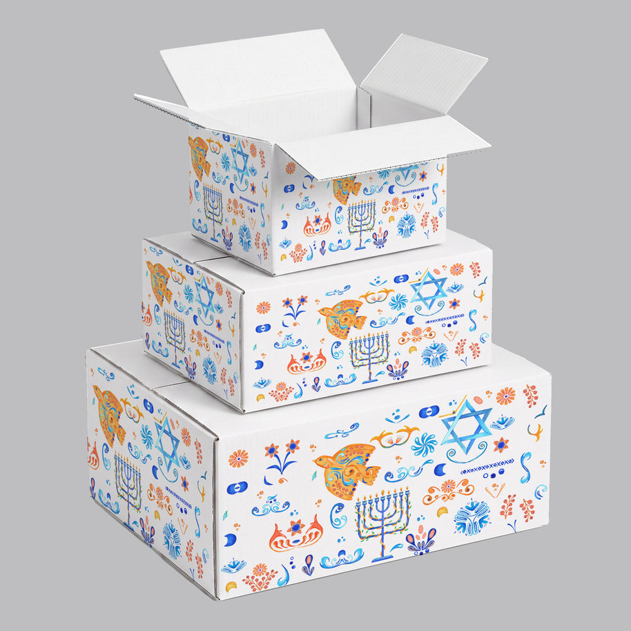 Hanukkah Watercolor Elements Printed Theme Shipping Box - 1 Pack (25 Pieces)