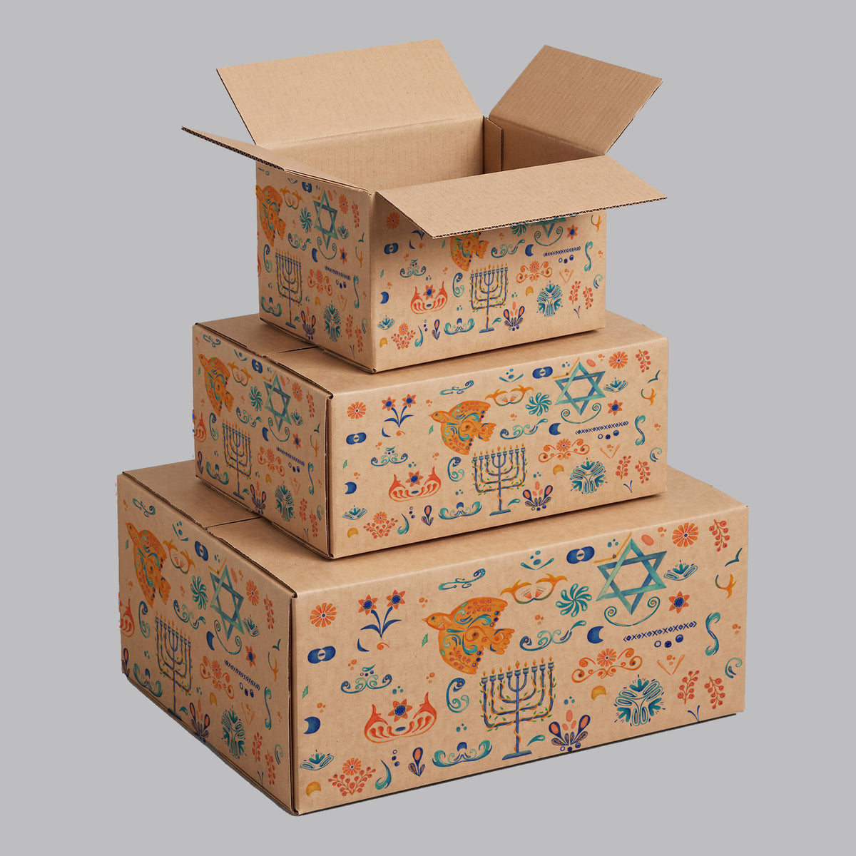 Hanukkah Watercolor Elements Printed Theme Shipping Box - 1 Pack (25 Pieces)