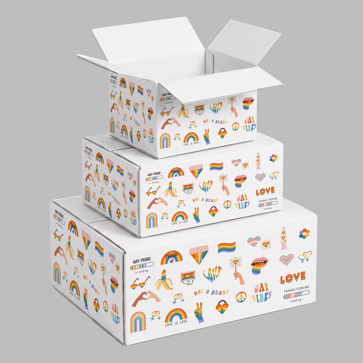Pride Celebration Icons Printed Theme Shipping Box - 1 Pack (25 Pieces)