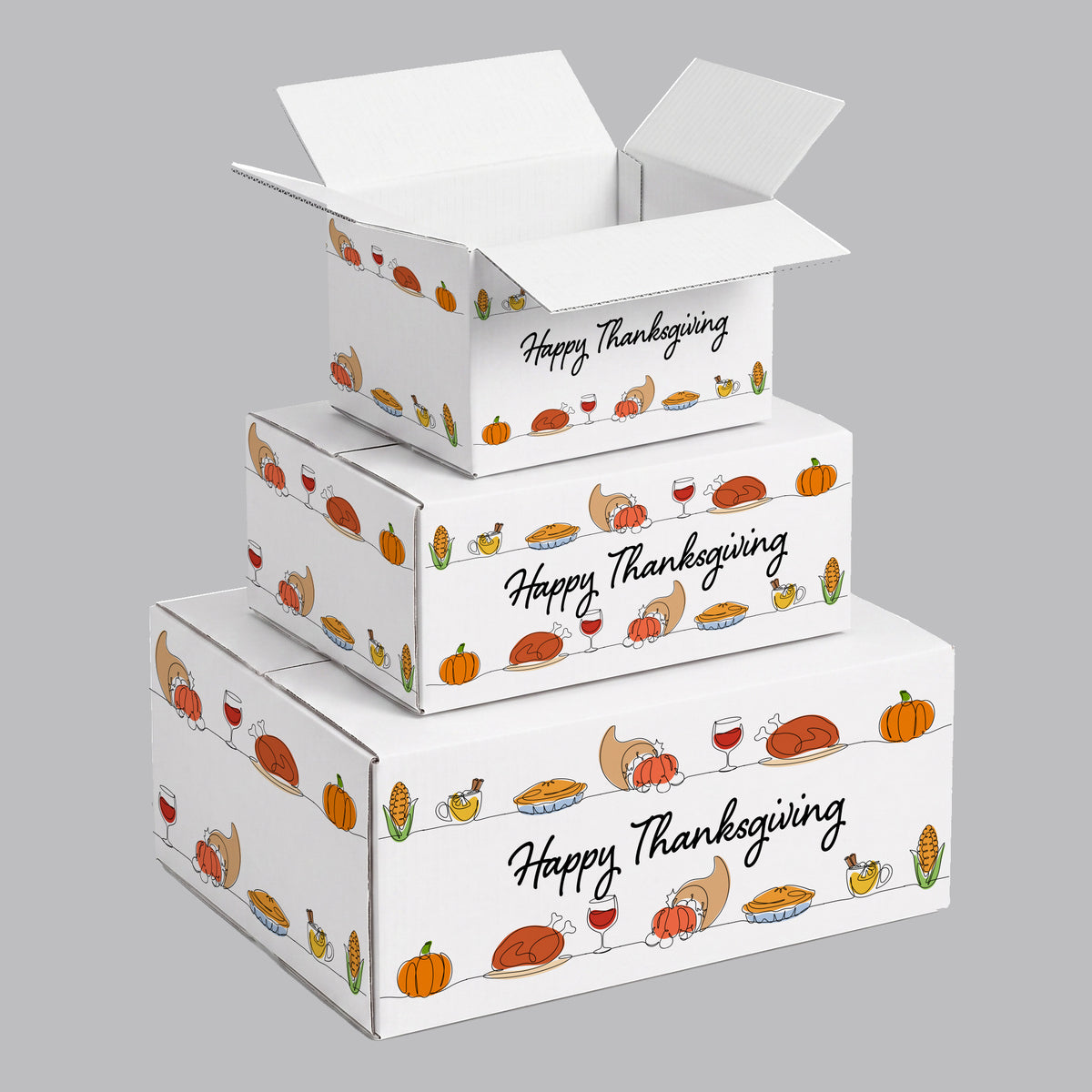 Thanksgiving Hand Illustrations and Text Printed Theme Shipping Box - 1 Pack (25 Pieces)