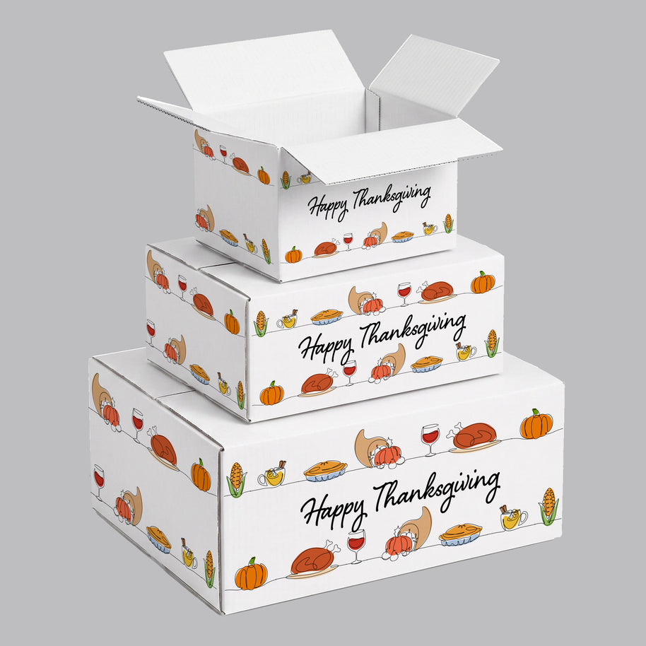 Thanksgiving Hand Illustrations and Text Printed Theme Shipping Box - 1 Pack (25 Pieces)