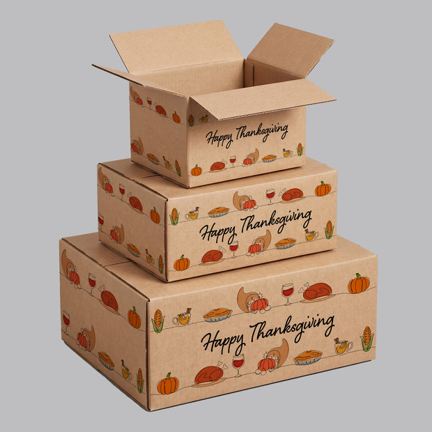 Thanksgiving Hand Illustrations and Text Printed Theme Shipping Box - 1 Pack (25 Pieces)