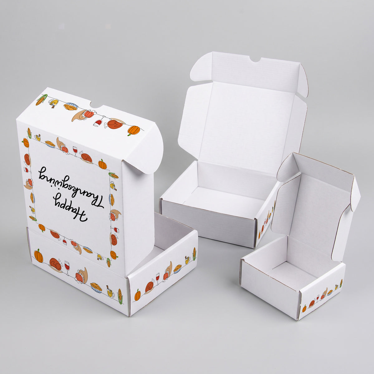 Thanksgiving Hand Illustrations and Text Printed Theme Mailer Box - 1 Pack (25 Pieces)