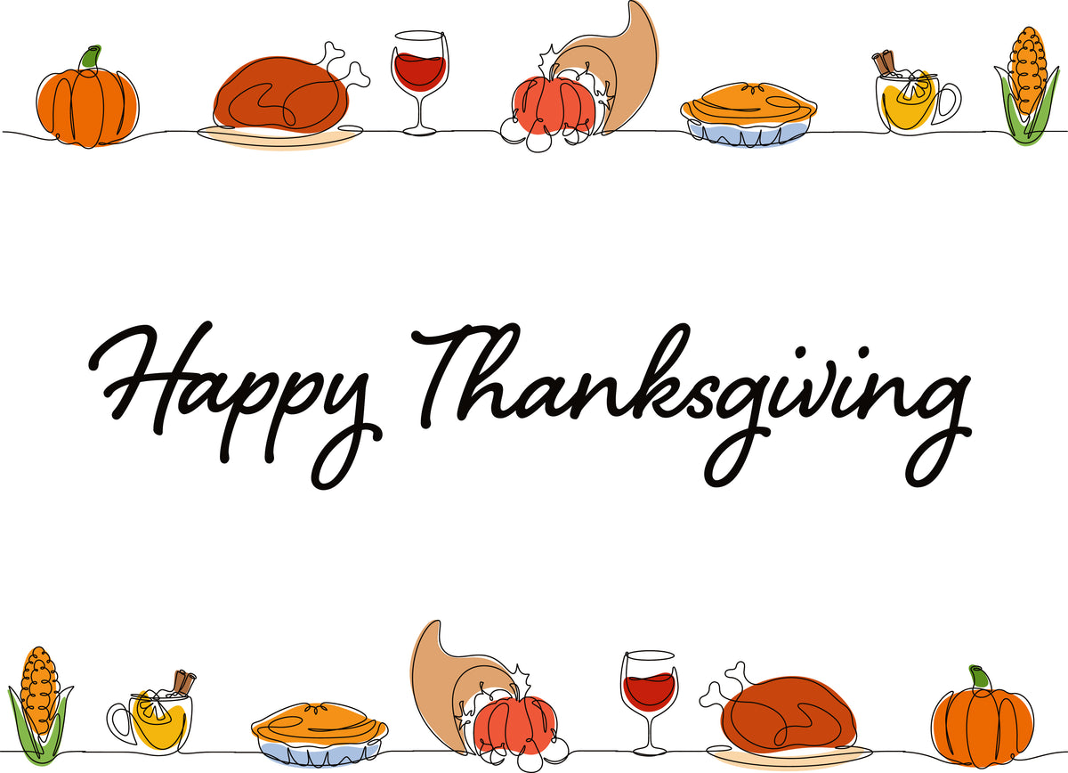 Thanksgiving Hand Illustrations and Text Printed Theme Shipping Box - 1 Pack (25 Pieces)