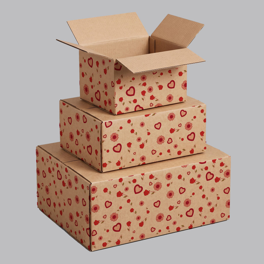 Valentine Hearts & Flowers Printed Theme Shipping Box - 1 Pack (25 Pieces)