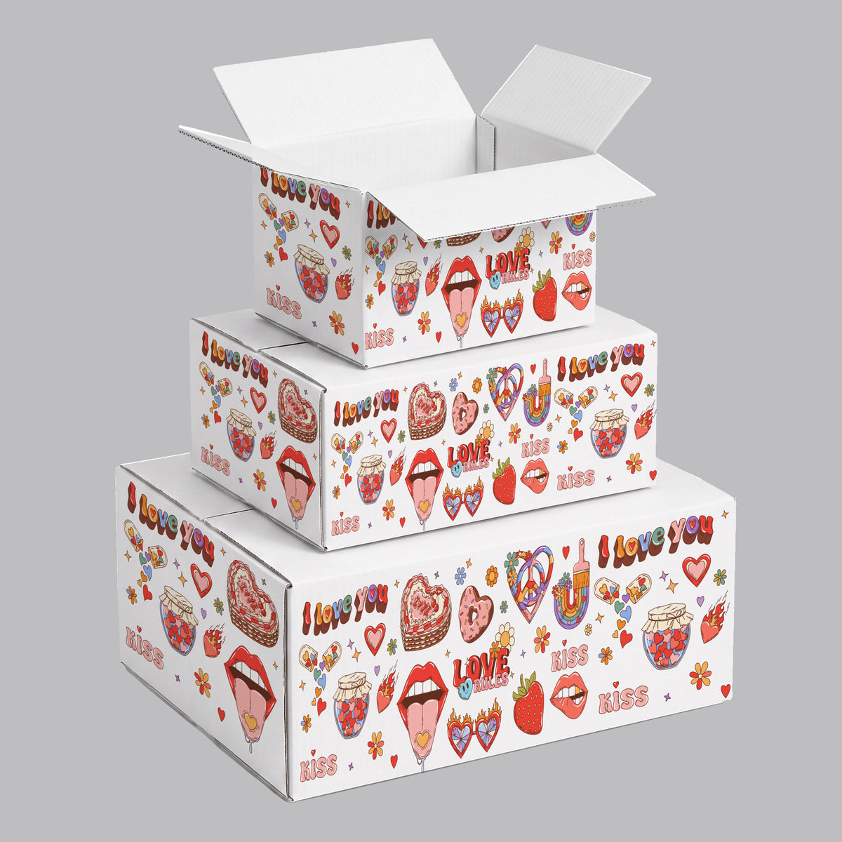 Valentine Retro Love Printed Theme Shipping Box - 1 Pack (25 Pieces)