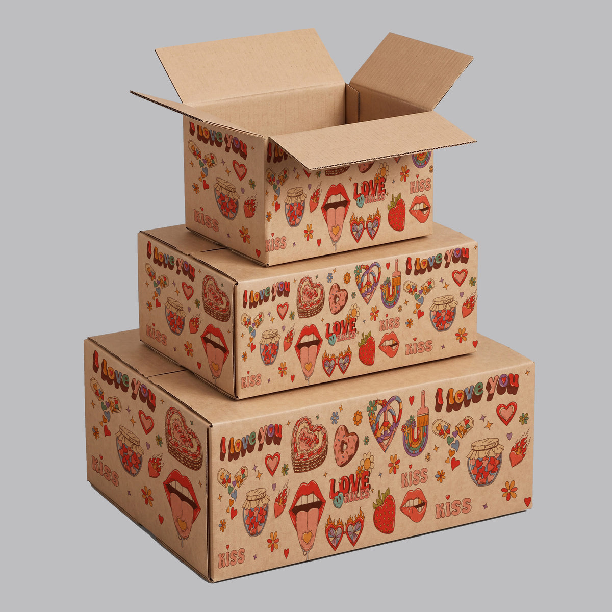 Valentine Retro Love Printed Theme Shipping Box - 1 Pack (25 Pieces)