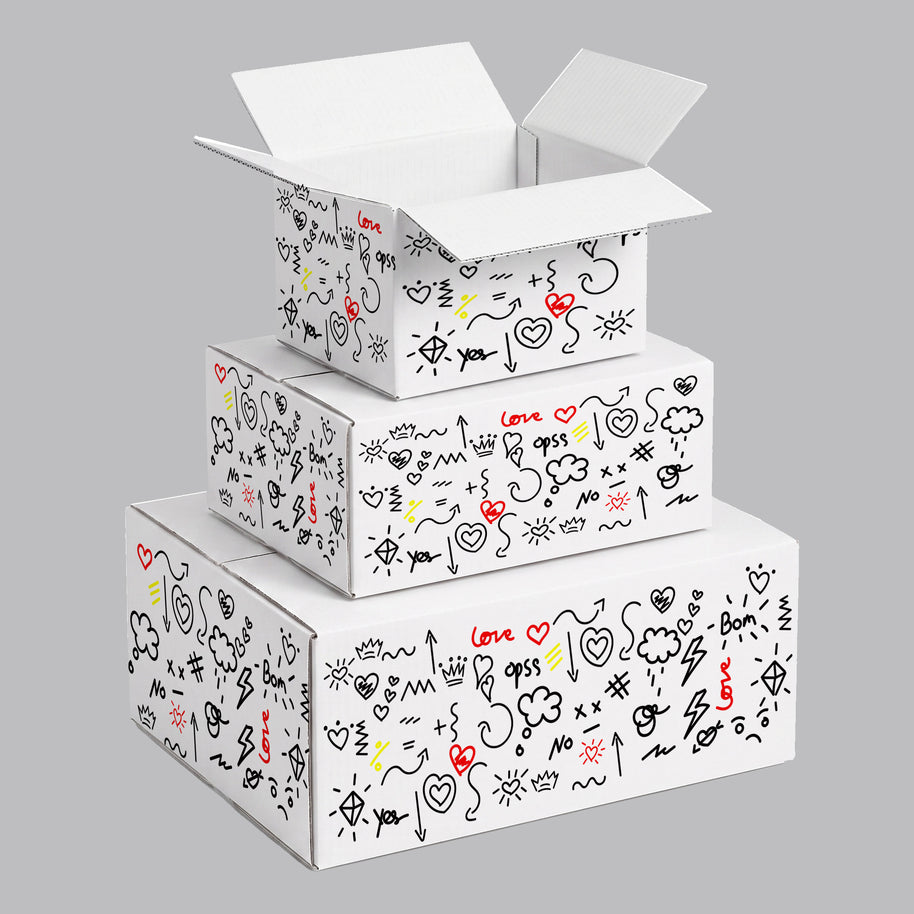 Valentine Romantic Doodles Printed Theme Mailer Box - 1 Pack (25 Pieces)