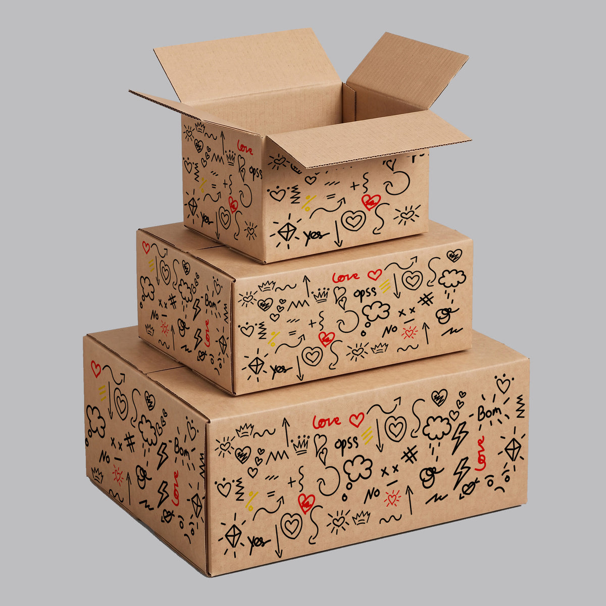 Valentine Romantic Doodles Printed Theme Shipping Box - 1 Pack (25 Pieces)